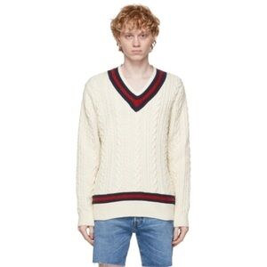 Vintage new stock Main River Company V-Neck off-white Iconic Cricket Sweater XL